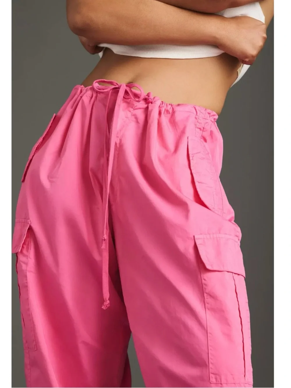 Good American Parachute Cotton Malibu Cargo Drawstring Joggers Pants NWT $138